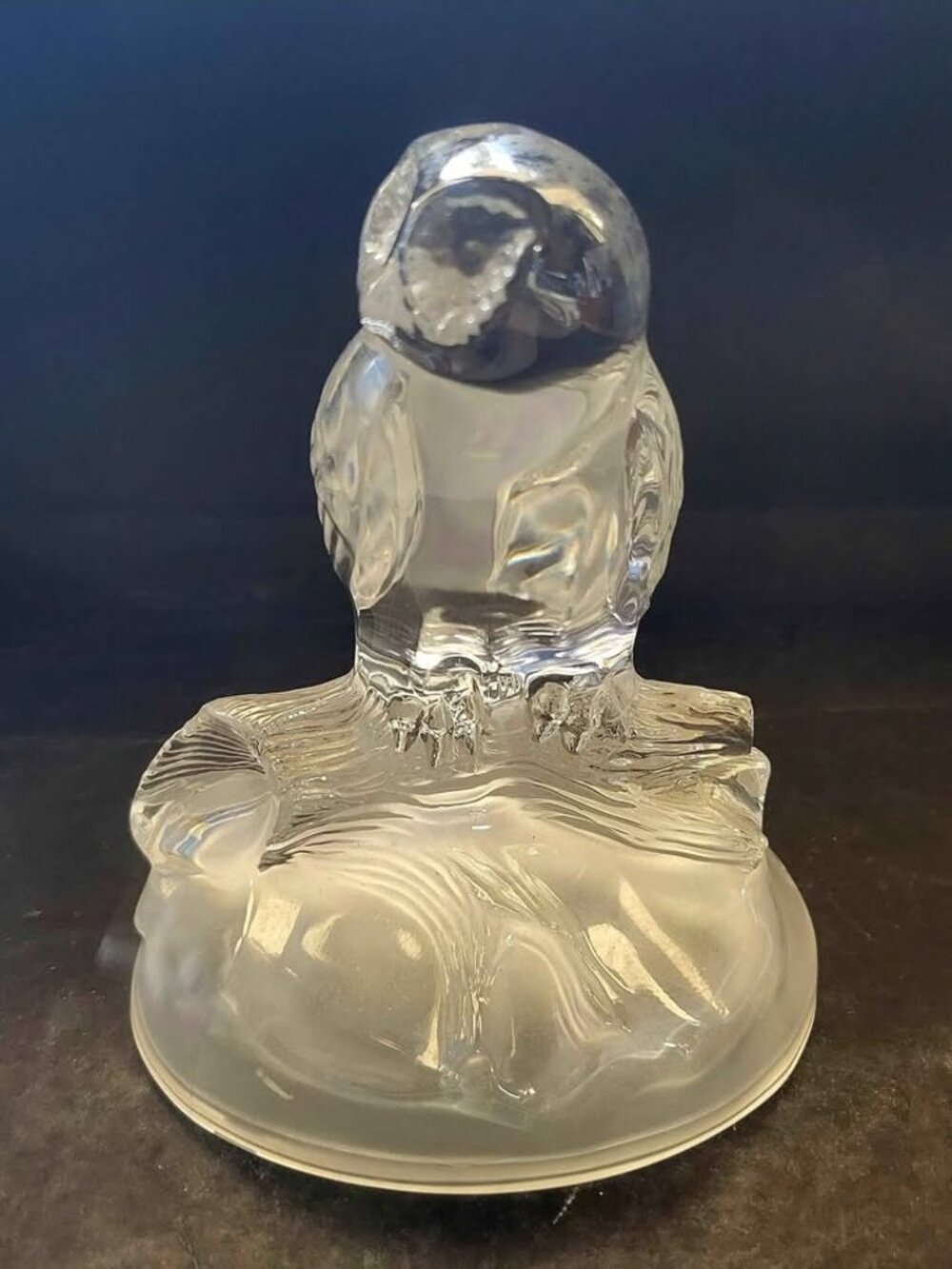 Vintage Cristal d'Arques Clear And Frosted Lead Crystal Snowy Owl Figurine